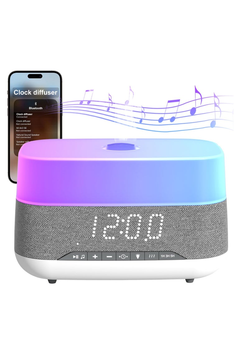 Essential Oil Diffuser, Aroma Diffuser with Bluetooth Speaker Alarm Clock - 300ml Cool Mist Humidifier with 7 Colors Lights 5 Timer for Large Room Home Office