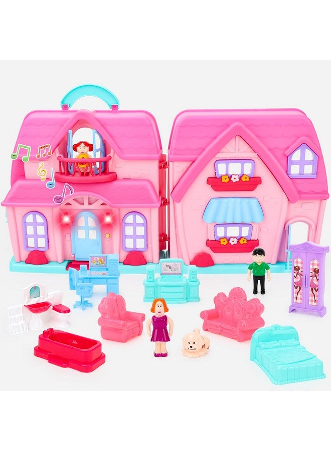 Dollhouse Toys For Girls With Light And Music Portable Dollhouse Playset With Carry Handlegirls Dreamhouse With 2 Stories And Furniture Toy Gift For Kids Girls & Boys