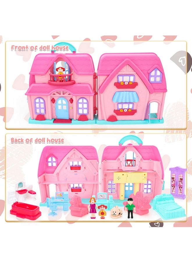 Dollhouse Toys For Girls With Light And Music Portable Dollhouse Playset With Carry Handlegirls Dreamhouse With 2 Stories And Furniture Toy Gift For Kids Girls & Boys