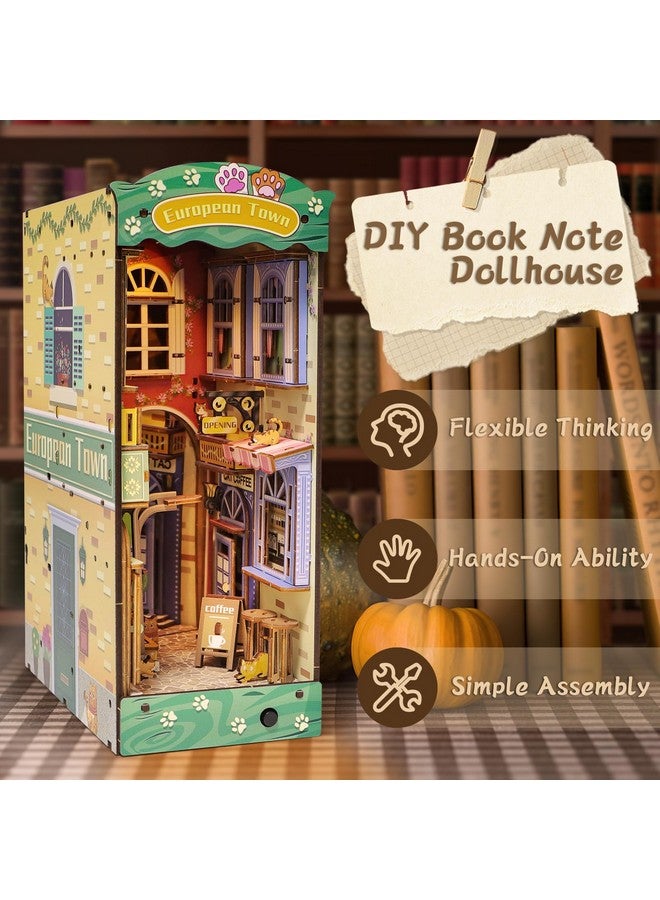 Diy Book Nook Kit Diy Dollhouse Booknook Bookshelf Insert Decor With Led Book Nook 3D Wooden Bookend Model Building (Stree & Cat Modle)