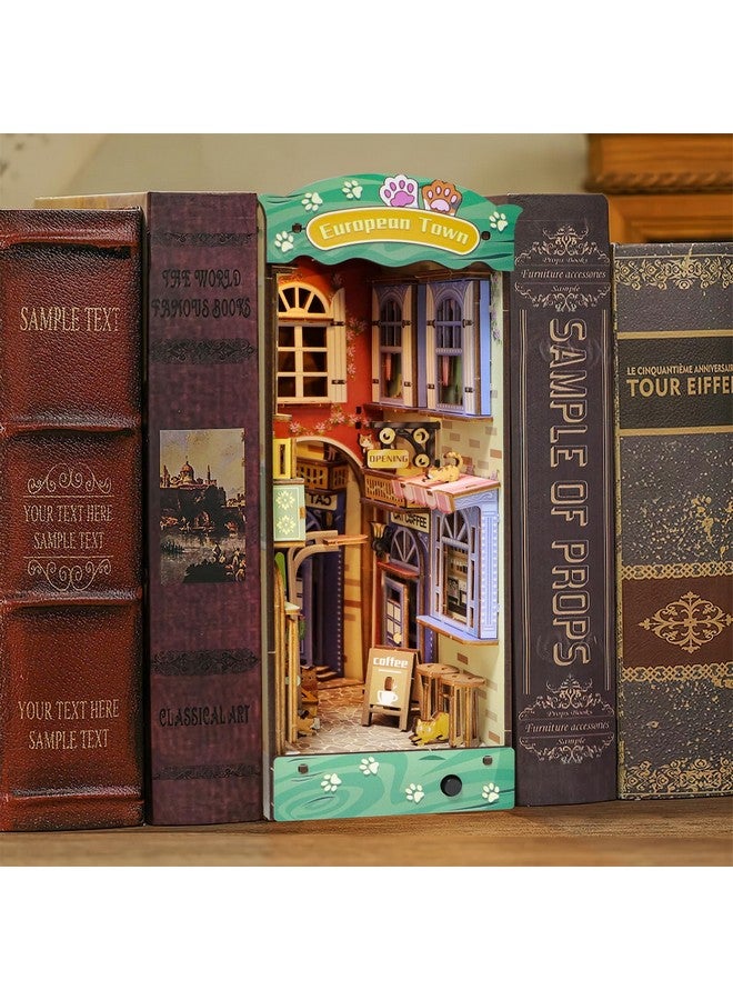 Diy Book Nook Kit Diy Dollhouse Booknook Bookshelf Insert Decor With Led Book Nook 3D Wooden Bookend Model Building (Stree & Cat Modle)