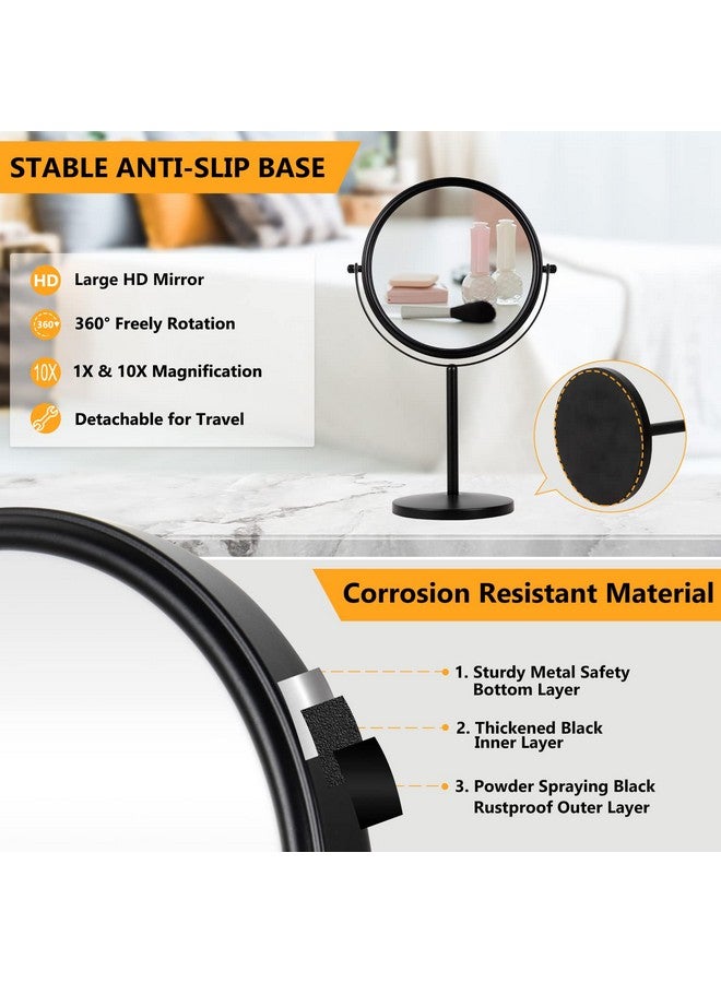 10X Magnifying Makeup Mirror 8 Inch Tabletop Mirror Double Sided With Magnification Swivel Make Up Mirror For Bathroom Black