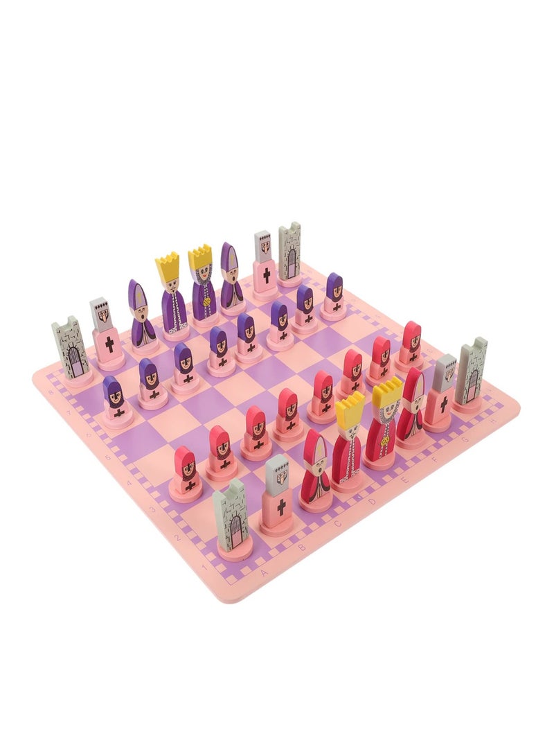 NALACAL Wooden Chess Set, 11.8 inch Cartoon Travel Chess Set Pink Chess Board Game Set with Cute Chess Pieces for Kids and Adults