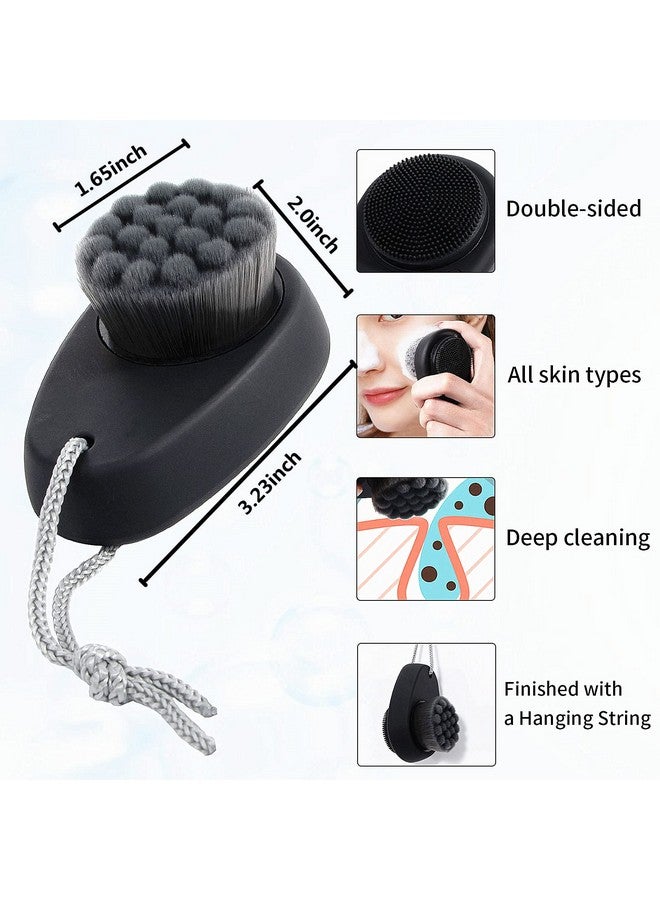 Facial Cleansing Brush 2 In 1 For Face Exfoliation Beomeen Soft Bamboo Charcoal Microfiber Bristle For Pore Deep Cleansing Dual Face Silicone Scrubber Brush For Skincare With Lid Black