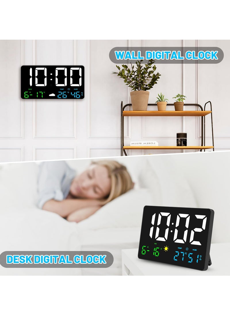 Large Digital Wall Clock 11.5 Inches, USB LED Alarm Clock with Weather Station, Dimmable Display, Date, Week, Temperature, Snooze Function, 12 24H Format, Ideal for Living Room, Bedroom, Home, Office