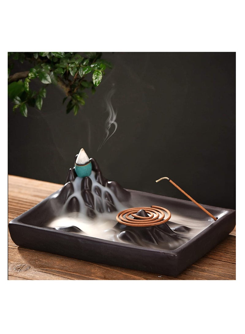 Backflow Incense Holder, Ceramic Incense Waterfall Burner, A Hint of Zen Mountains Waterfall Incense Burner Set with Sticks, Cones, Aromatherapy Ornament Home Décor, Exquisite and Beautiful