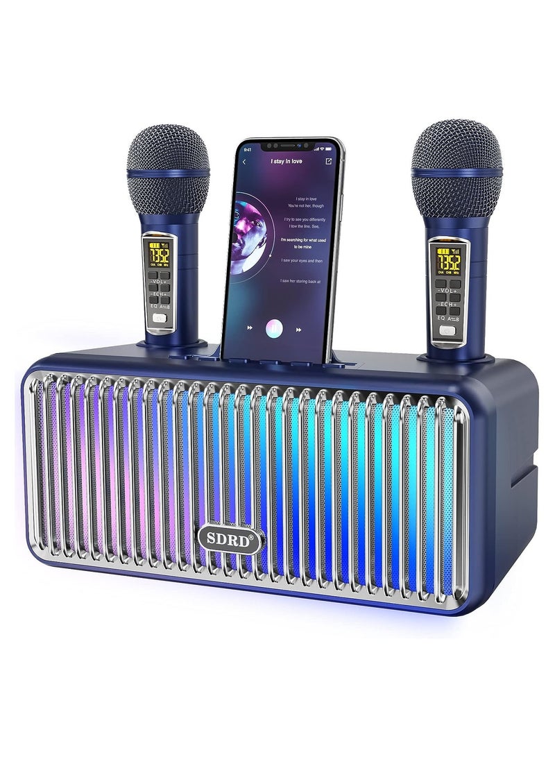 Karaoke machine voor volwassenen en kinderen, draagbare bluetooth-luidspreker met 2 microfoons, UHF draadloos karaoke-PA-luidsprekersysteem met geleidelijke kleurrijke LED-lampjes voor thuisfeest, bla