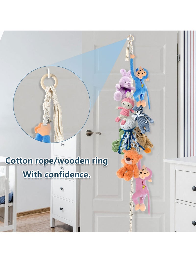 2 Pcs Boho Stuffed Animals Storage Chain, Strong Toy Storage Hanging Chain with 40 Metal Clips, Includes 4 Ceiling Hooks, Organize Plush Toys, Hats, Socks, and Holiday Cards