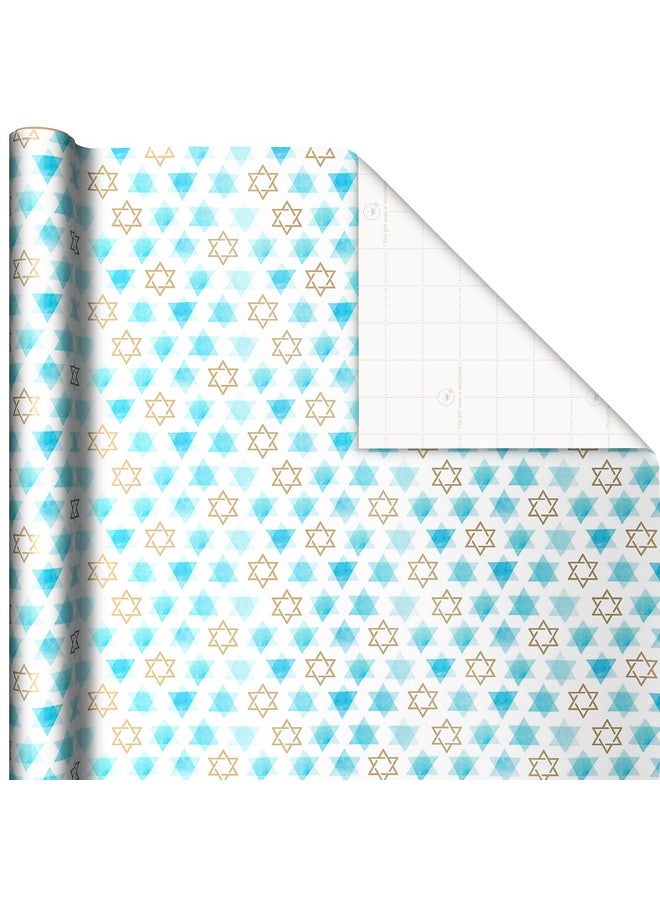 Tree Of Life Hanukkah Wrapping Paper With Cutlines On Reverse (3 Rolls 120 Sq. Ft. Total) Blue And Gold Star Of David Menorahs Candles Dreidels