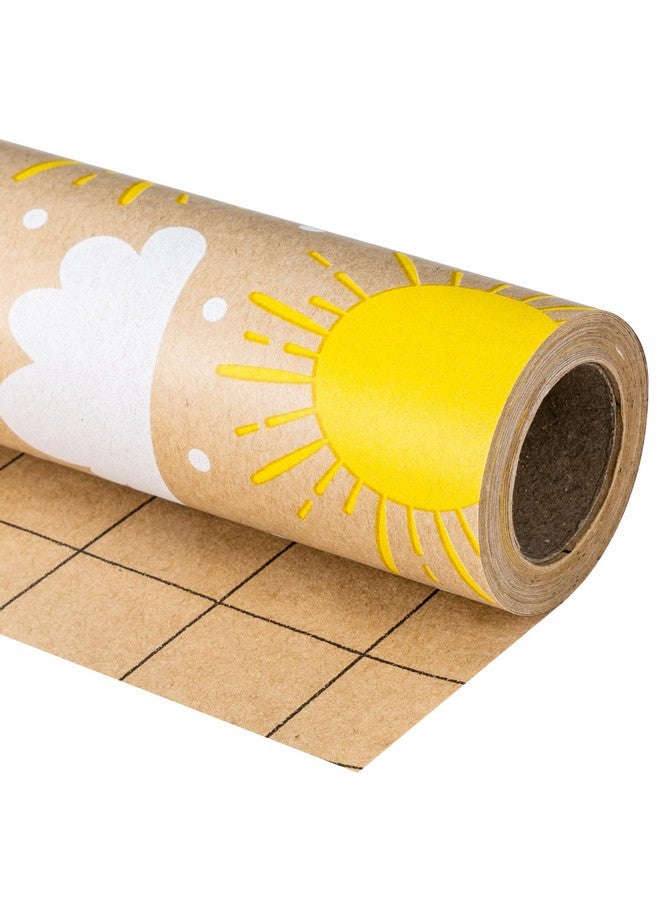Kraft Wrapping Paper Roll Mini Roll Sun And Cloud Design Great For Birthday Party Baby Shower 17 Inches X 32.8 Feet
