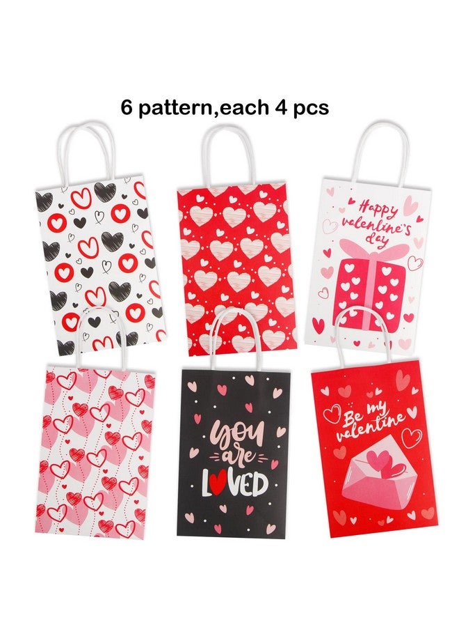 Valentine'S Day Paper Gift Bags With Tissue Paper24 Pack Red Pink Heart Love Candy Present Bags With Handle For Wedding And Valentine Party Favors Gift Wrapping Supply