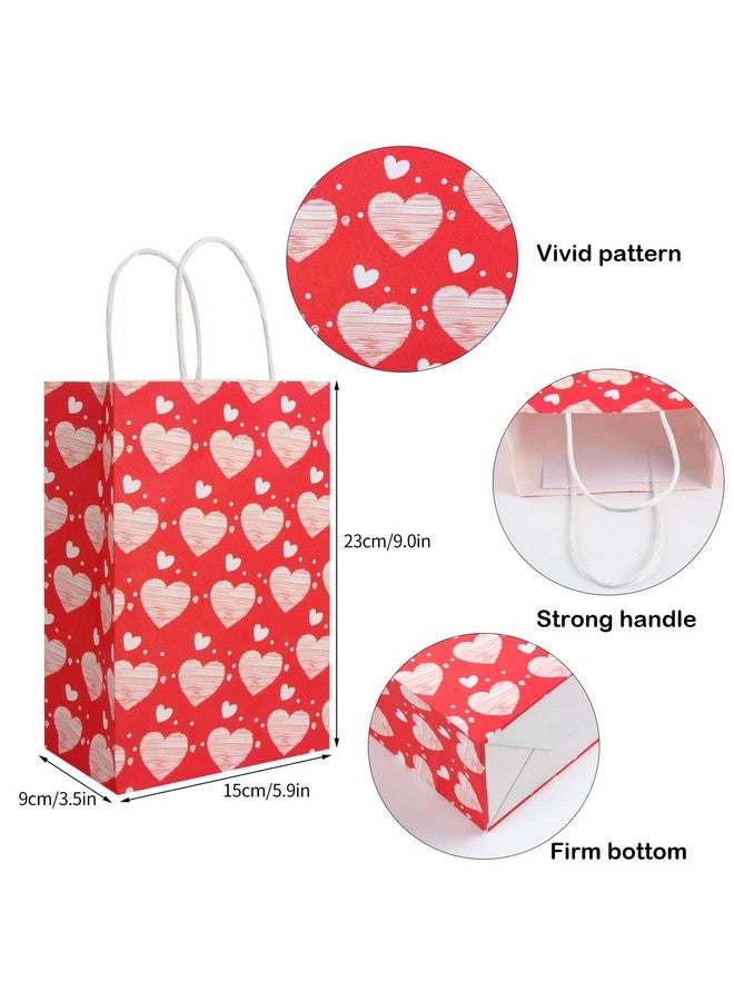 Valentine'S Day Paper Gift Bags With Tissue Paper24 Pack Red Pink Heart Love Candy Present Bags With Handle For Wedding And Valentine Party Favors Gift Wrapping Supply
