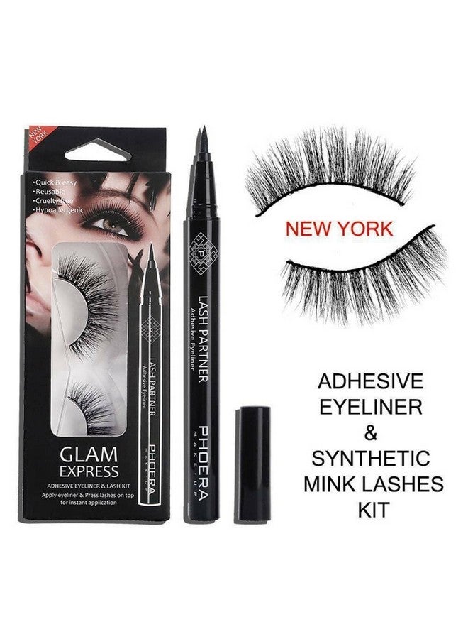 Aquapurity Phoera 9D Synthetic Mink Lashes & Adhesive Eyeliner Kit Reusable Upto 30 Times Selfadhesive Magic Eyeliner Pen With Waterproof No Glue Needed Lashes Set (New York)