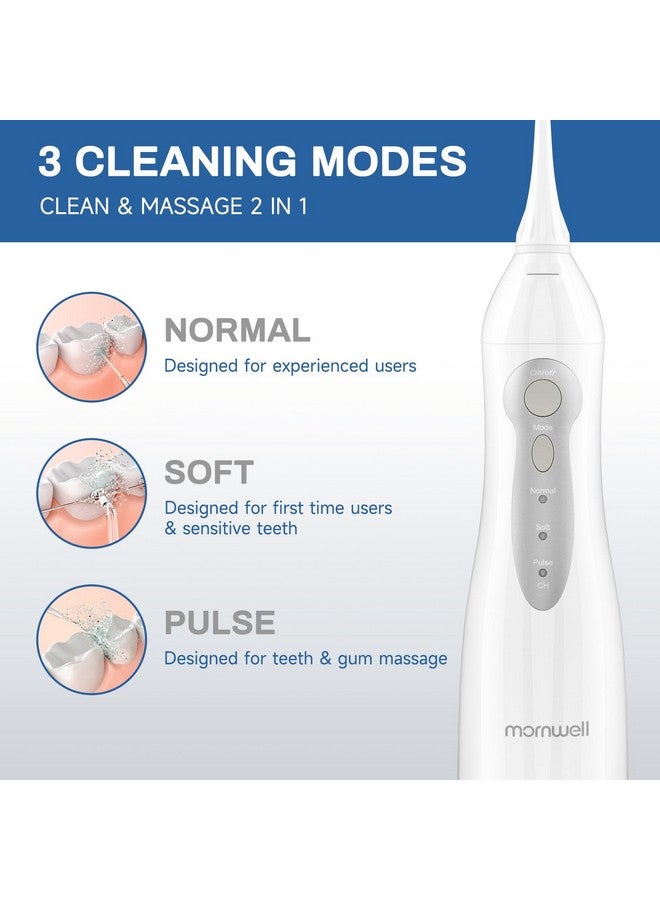 Osser Cordless Mornwell Water Flossers For Teeth 300Ml Tank And 4 Jet Tips 3 Modes Portable Dental Oral Irrigator Braces Care Rechargeable Waterproof Portable Water Flosser White