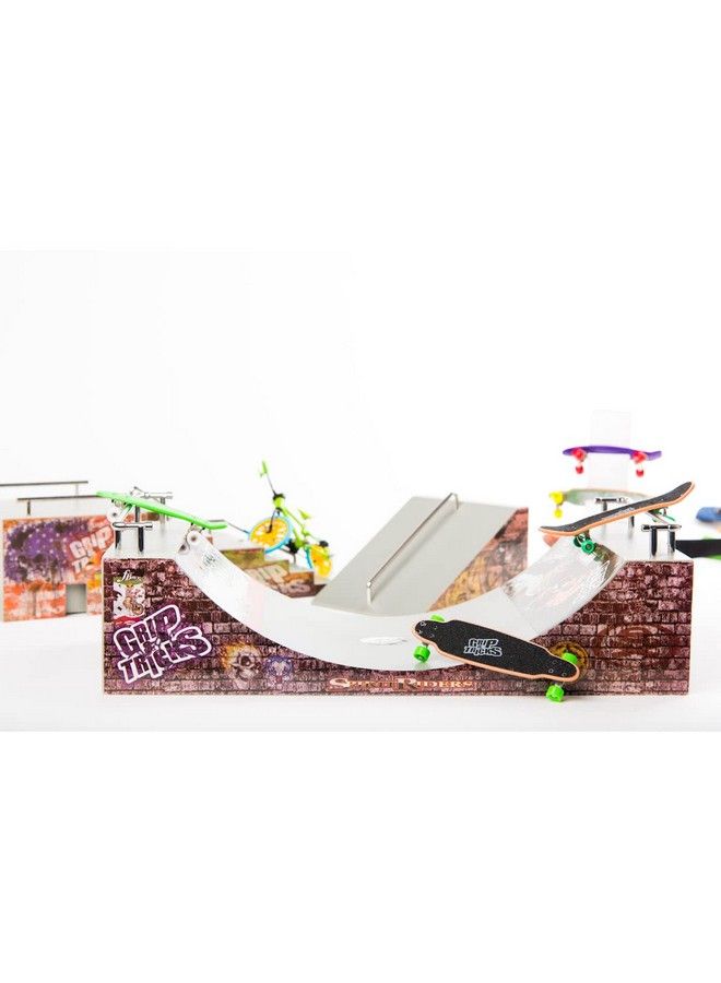 Grip And Tricks Fingerboard Park Halfpipe With 1 Finger Skate 8 Extra Mini Fingerboards Wheels And 1 Mini Skateboard Tool Finger Toy 11”X4.5”X4” For 6+ Years Old Kid