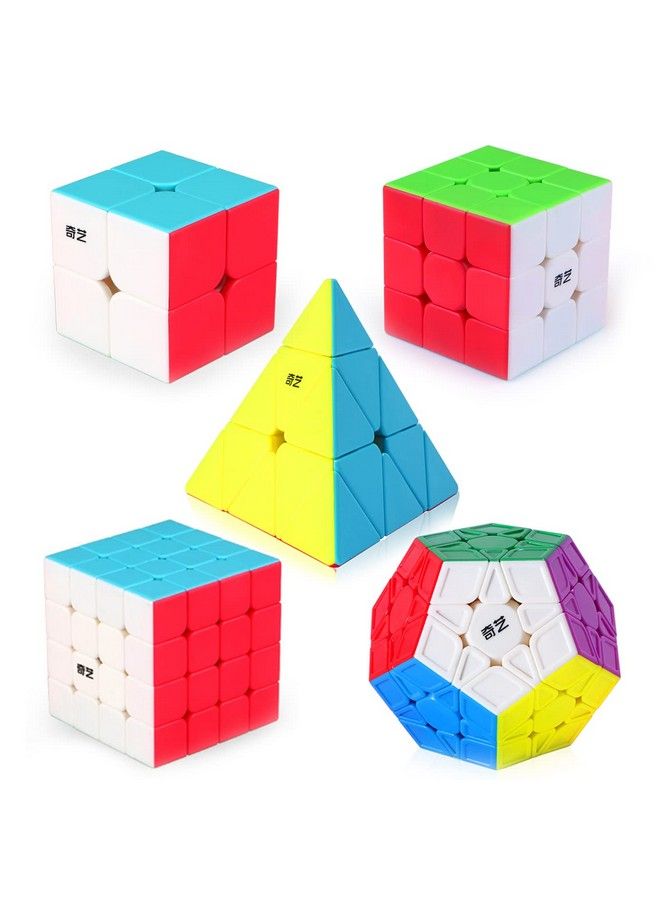 Speed Cube Set, Speed Cube Bundle Of 2X2X2 3X3X3 4X4X4 Megaminx And Pyramid Cube Smoothly Magic Cube Collection For Kids & Adults [5 Pack] (Stickerless)