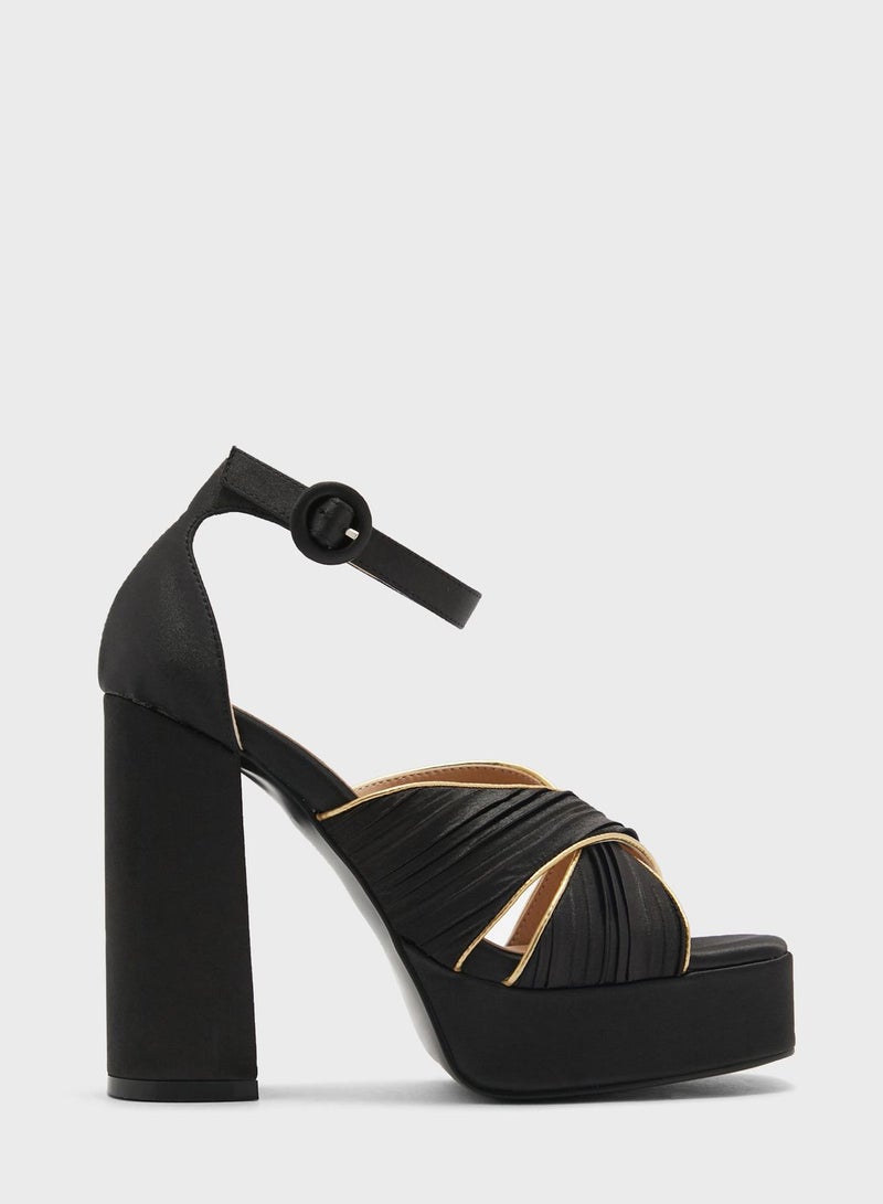 Metallic Trim Platform Satin Sandal