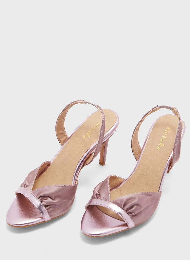 V Detail Metallic Trim Slingback Sandal