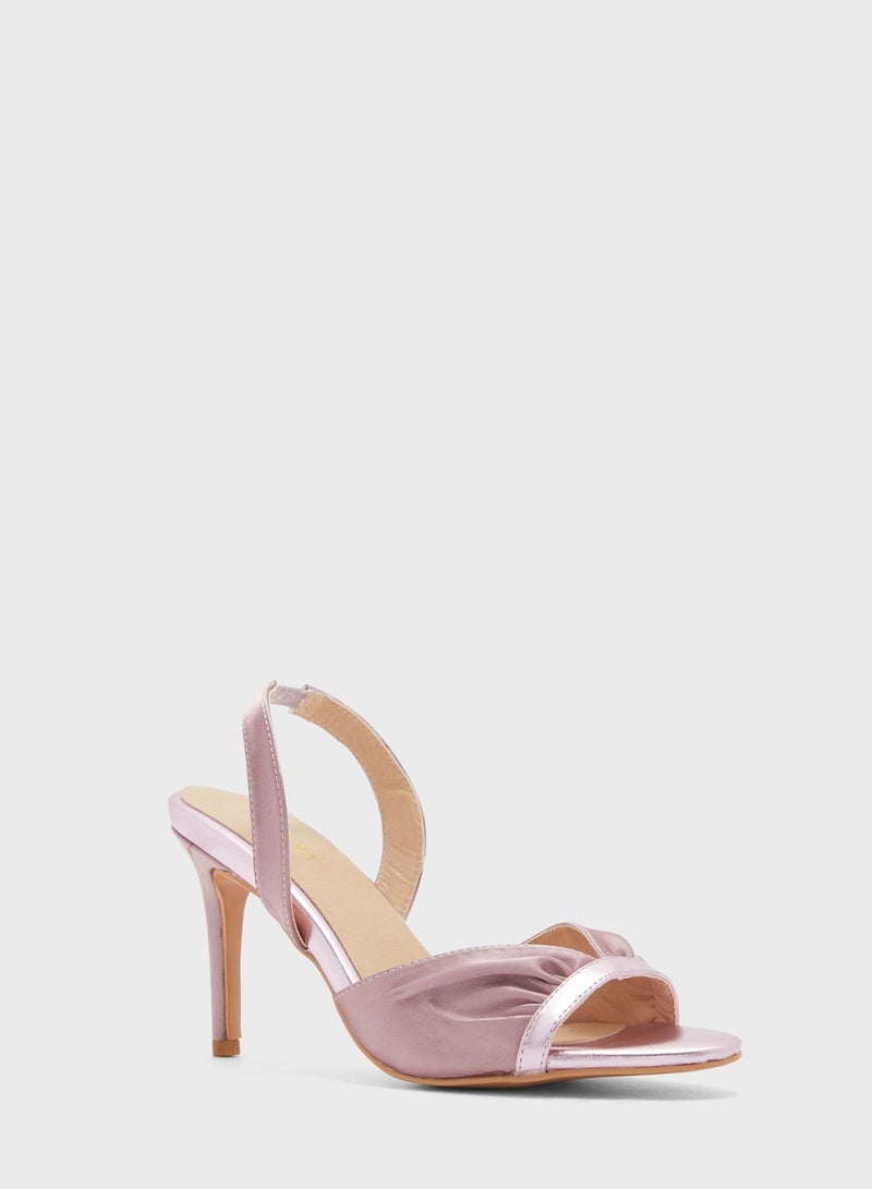 V Detail Metallic Trim Slingback Sandal