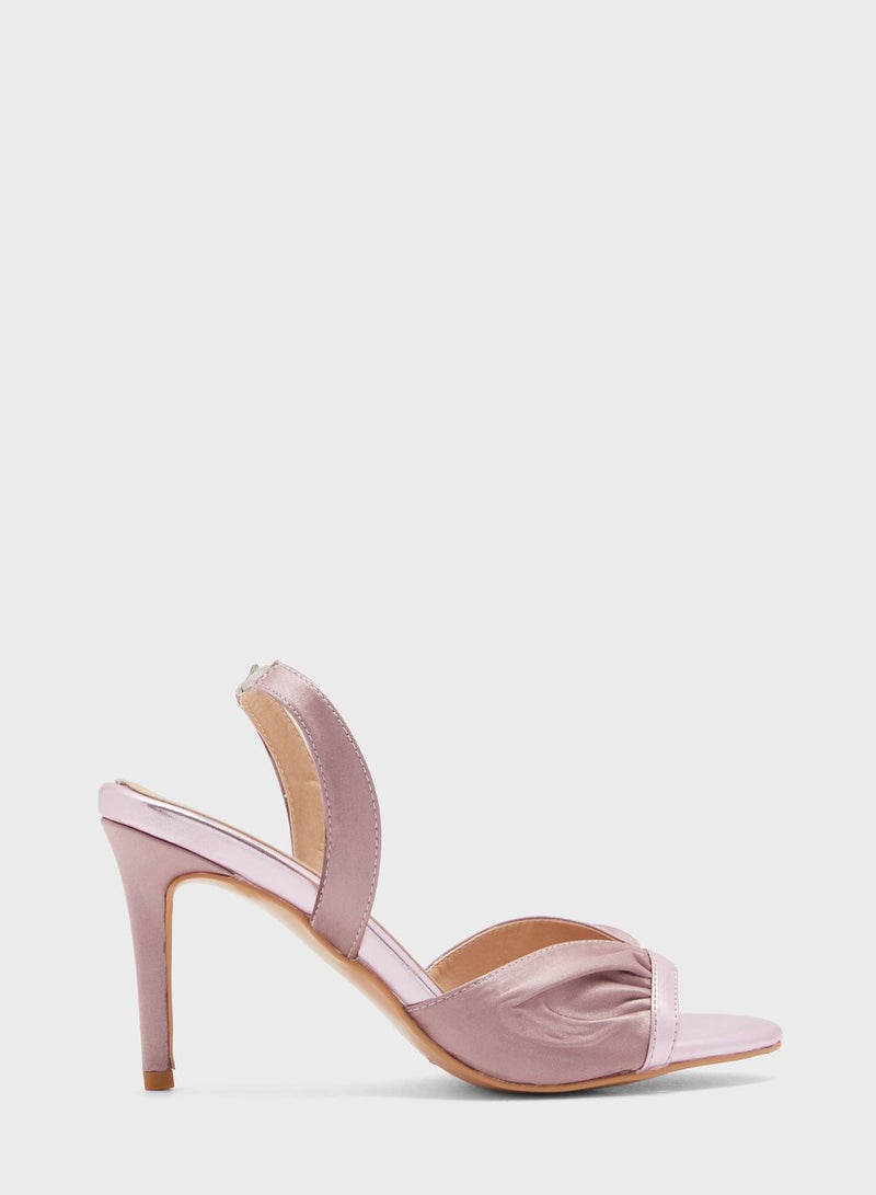 V Detail Metallic Trim Slingback Sandal