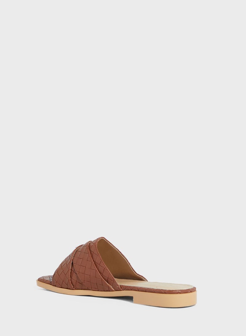 Woven Square Toe Flat Sandal