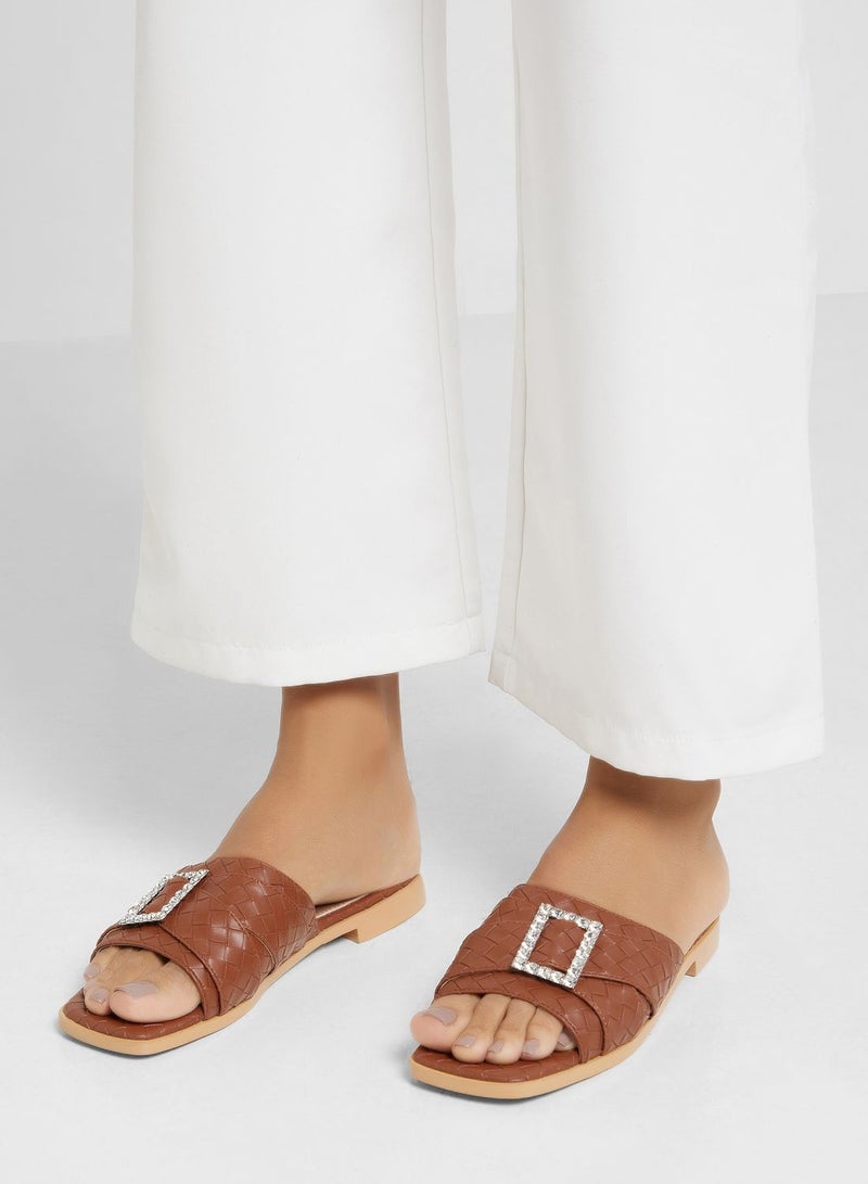 Woven Square Toe Flat Sandal