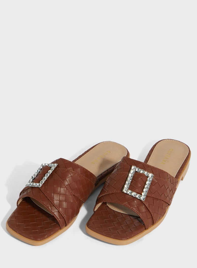 Woven Square Toe Flat Sandal