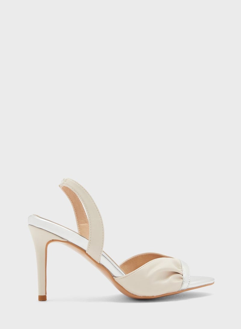 V Detail Metallic Trim Slingback Sandal