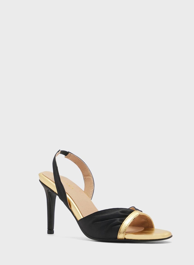 V Detail Metallic Trim Slingback Sandal