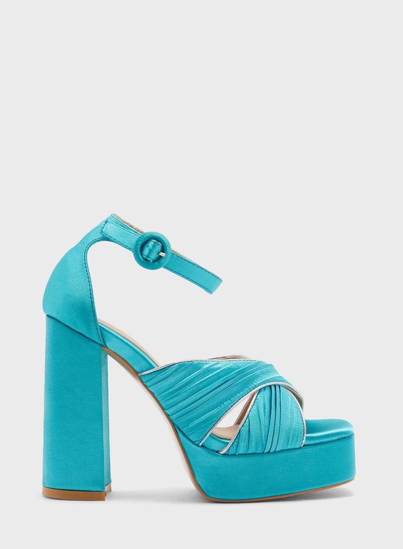 Metallic Trim Platform Satin Sandal