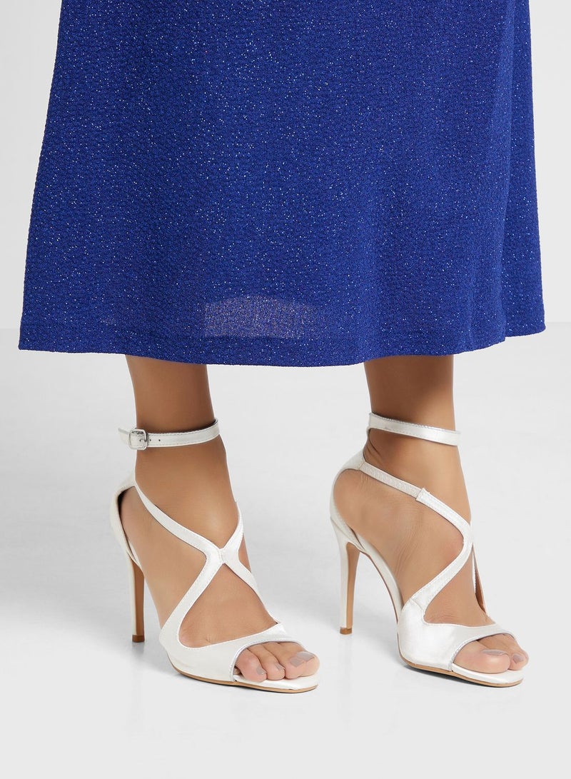 V Detail Metallic Trim Ankle Strap Sandal