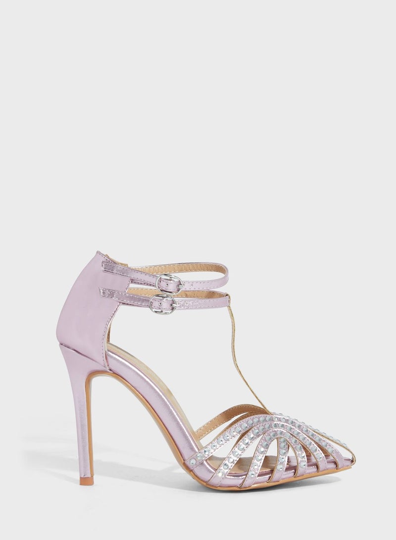 Diamante T-Bar Ankle Strap  Sandal