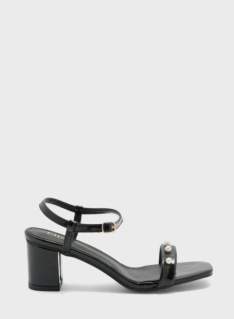 Ankle Strap Sandal With Pearl Detail