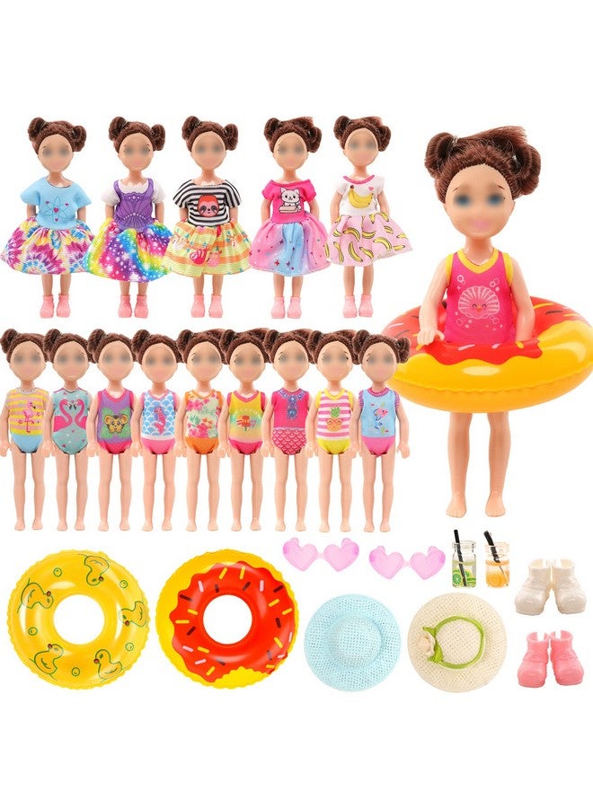 Mini 5.3 Inch6 Inch Doll Clothes And Accessories 6 Beach Swimsuits 3 Dresses With 2 Swimming Rings 2 Drinks 2 Hats 2 Glasses 2 Shoes