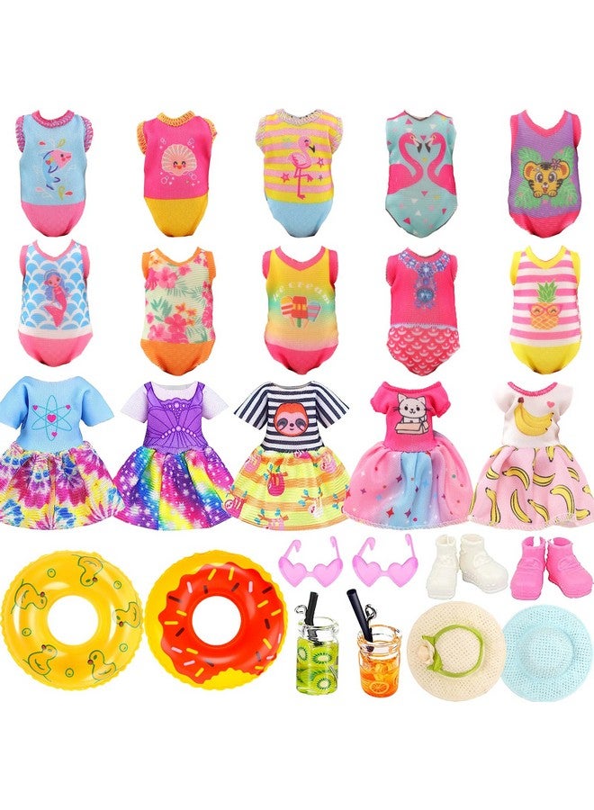 Mini 5.3 Inch6 Inch Doll Clothes And Accessories 6 Beach Swimsuits 3 Dresses With 2 Swimming Rings 2 Drinks 2 Hats 2 Glasses 2 Shoes