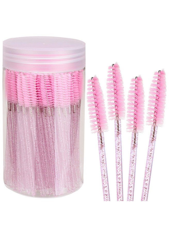 100Pcs Disposable Mascara Brushes With Container Mascara Wands Makeup Brushes Applicators Kits For Eyelash Extensions And Eyebrow Brush (Crystal Pink)