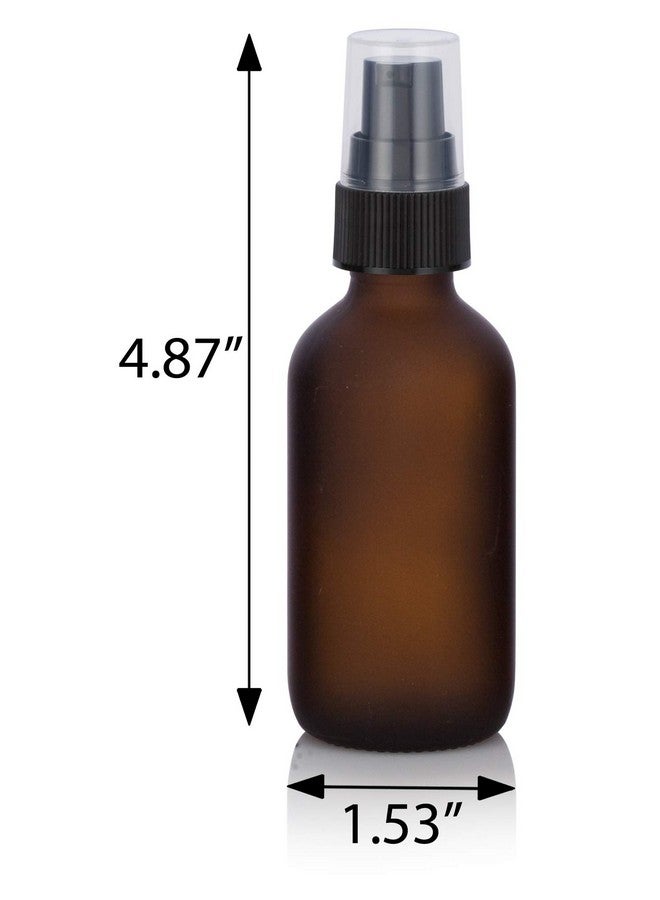 2 Oz Frosted Amber Glass Boston Round Bottle Black Treatment Pump (6 Pack) + Funnel