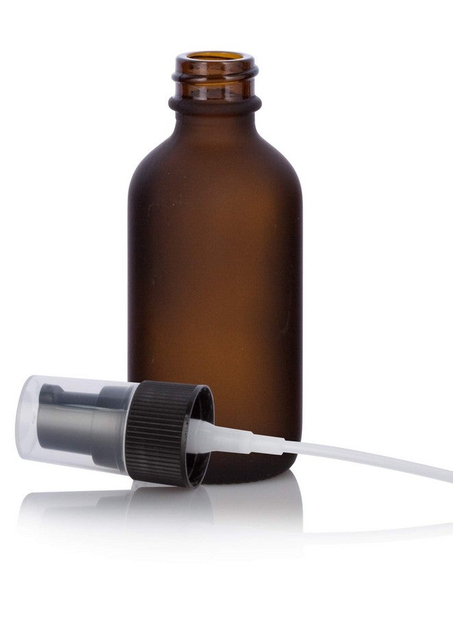 2 Oz Frosted Amber Glass Boston Round Bottle Black Treatment Pump (6 Pack) + Funnel