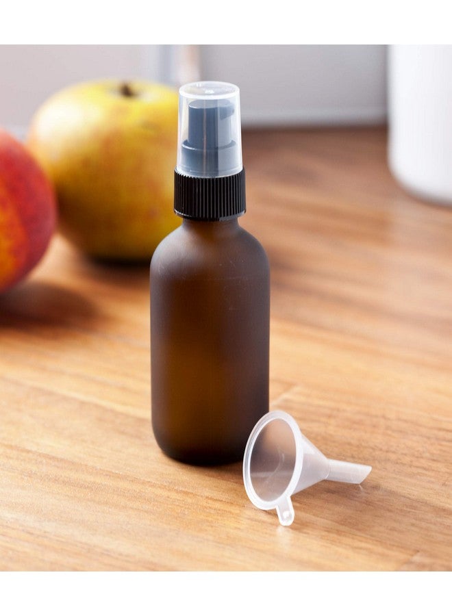 2 Oz Frosted Amber Glass Boston Round Bottle Black Treatment Pump (6 Pack) + Funnel