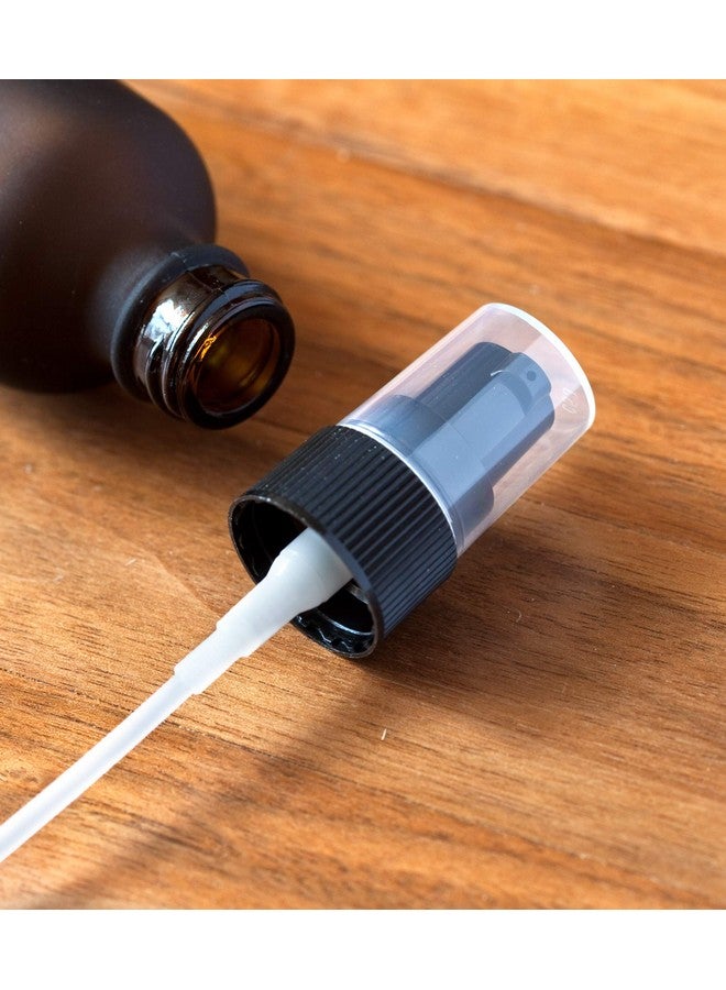 2 Oz Frosted Amber Glass Boston Round Bottle Black Treatment Pump (6 Pack) + Funnel