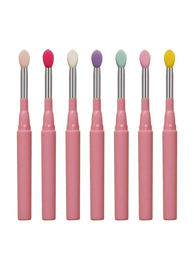 7Pcs Silicone Makeup Brushes With Caps. Perfect Tools For Applying Cream Or Liquid Lip Mask And Eyeshadow (Pink)
