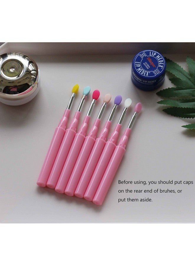 7Pcs Silicone Makeup Brushes With Caps. Perfect Tools For Applying Cream Or Liquid Lip Mask And Eyeshadow (Pink)