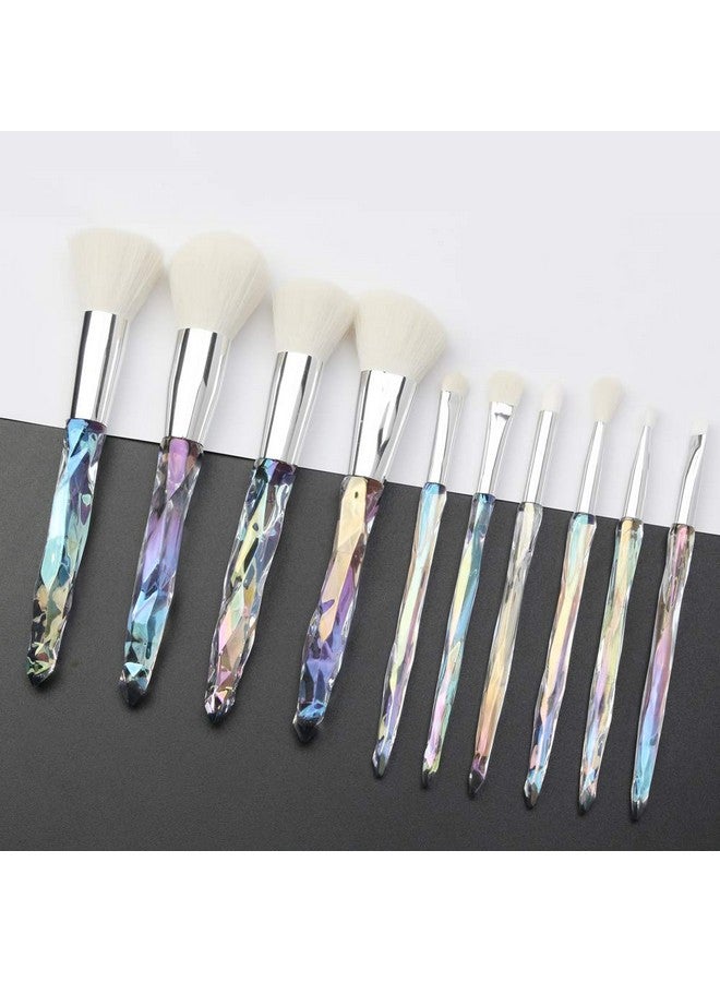 Makeup Brushes Crystal Handle Set Tenmon 10 Pcs Crystal Transparent Handle Kabuki Powder Foundation Brush Concealer Eye Shadow Eyeliner Eyebrow Brush (White)