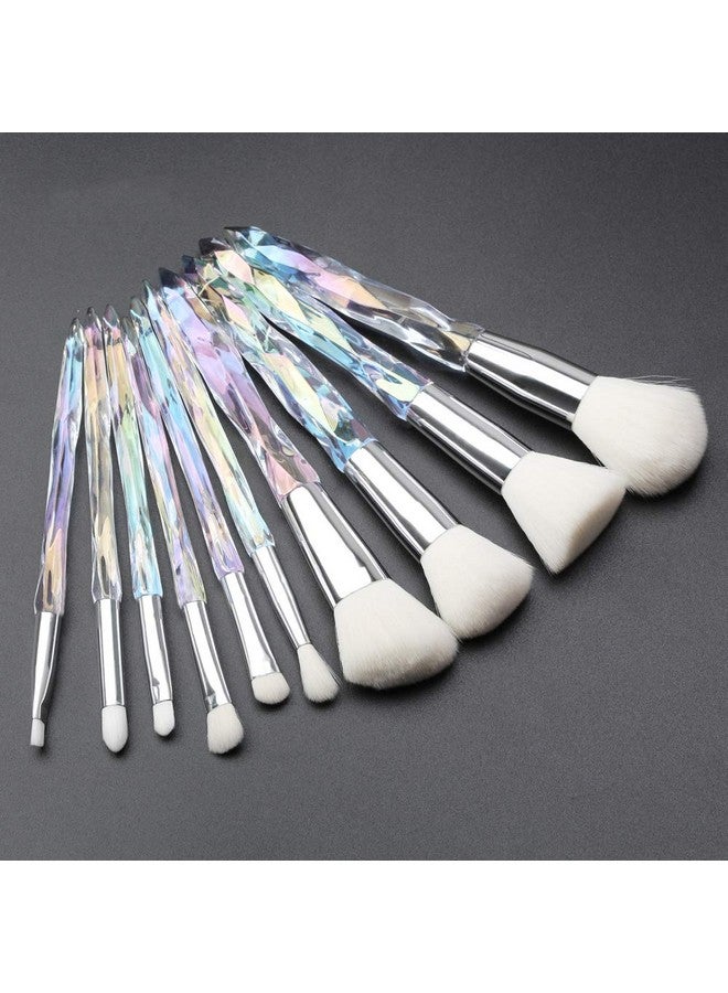 Makeup Brushes Crystal Handle Set Tenmon 10 Pcs Crystal Transparent Handle Kabuki Powder Foundation Brush Concealer Eye Shadow Eyeliner Eyebrow Brush (White)