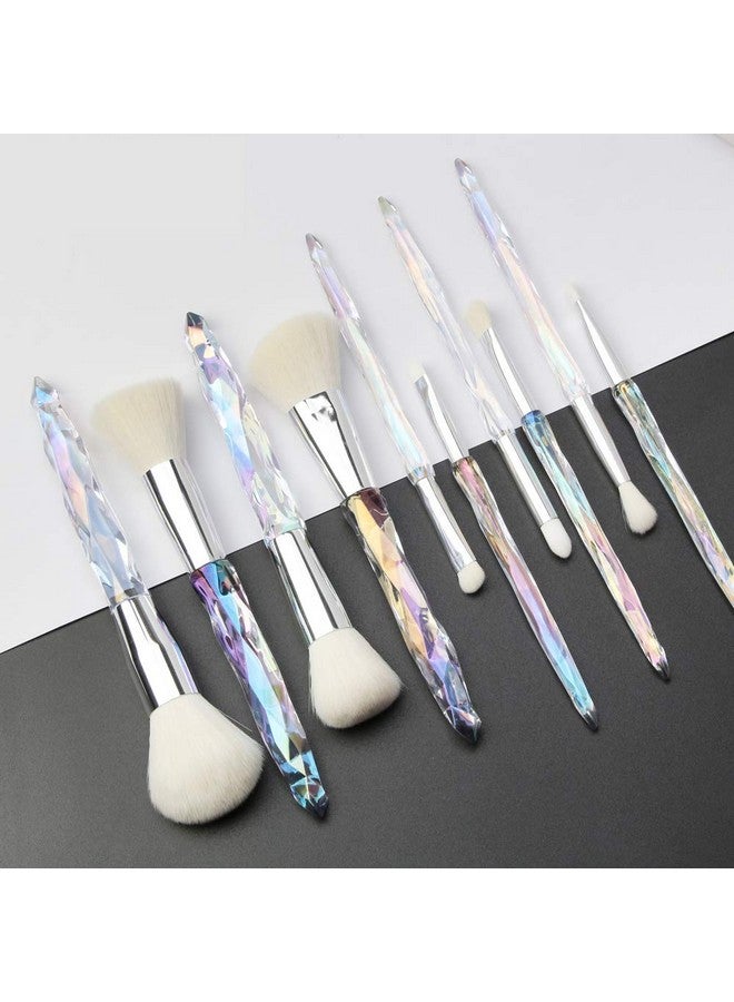Makeup Brushes Crystal Handle Set Tenmon 10 Pcs Crystal Transparent Handle Kabuki Powder Foundation Brush Concealer Eye Shadow Eyeliner Eyebrow Brush (White)