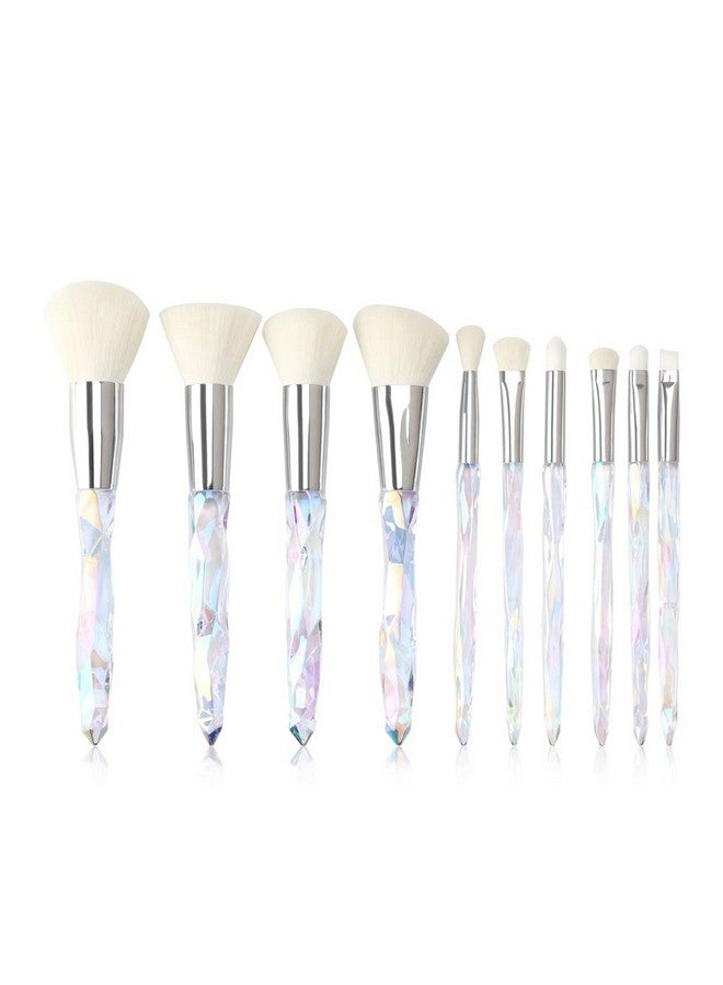 Makeup Brushes Crystal Handle Set Tenmon 10 Pcs Crystal Transparent Handle Kabuki Powder Foundation Brush Concealer Eye Shadow Eyeliner Eyebrow Brush (White)