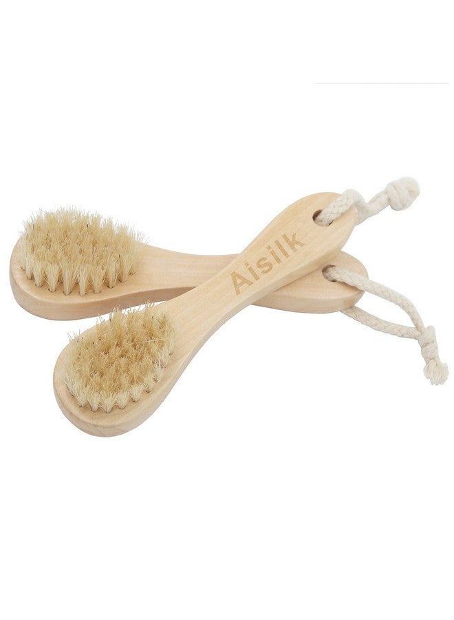 Wooden Facial Cleansing Brush Natural Bristles Wood Handle Wash Clean Exfoliate Scrub Cleaning Brushing Exfoliating Exfoliation Skin Care Face Cleanser Brushes 2 Pack Set