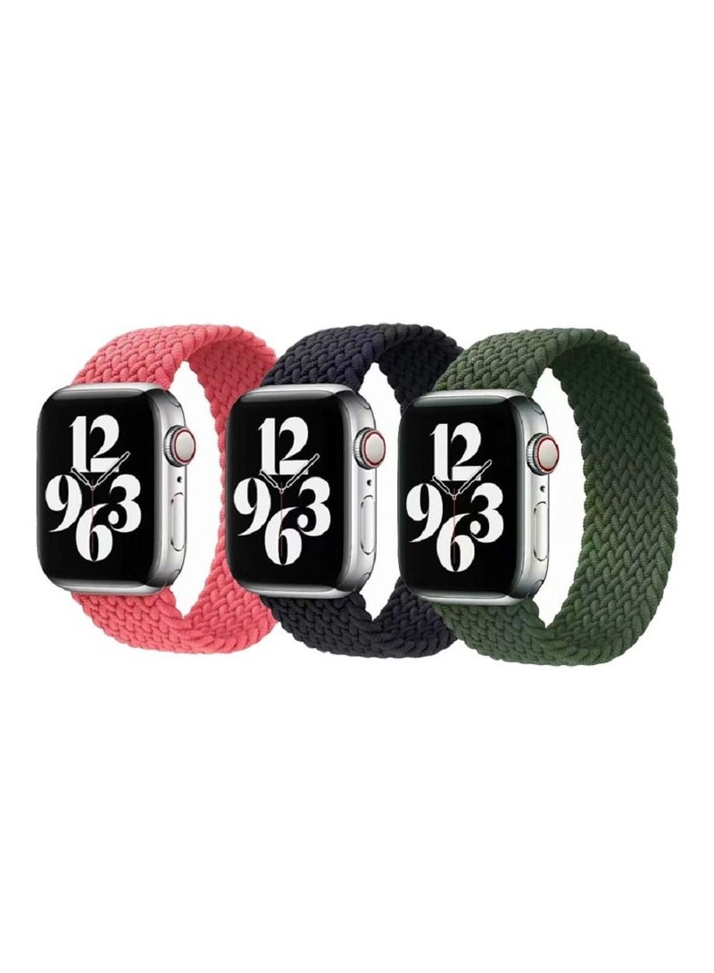 3Pack Apple Watch 45mm 44mm 42mm Braided Solo Loop Band Elastic Woven Soft Stretchy Strap for iWatch Series 7/SE/6/5/4/3/2/1 Small Size (13cm-14.5cm)
