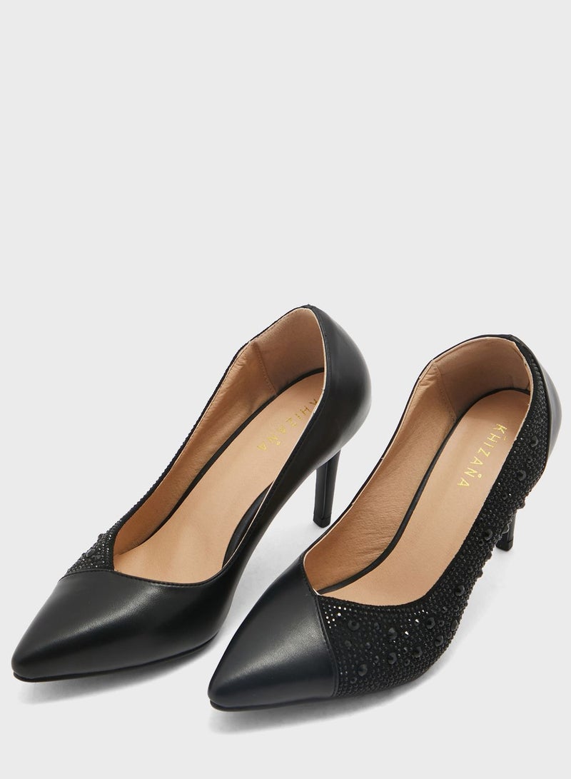 Diamante Colour Block Pointed Pump