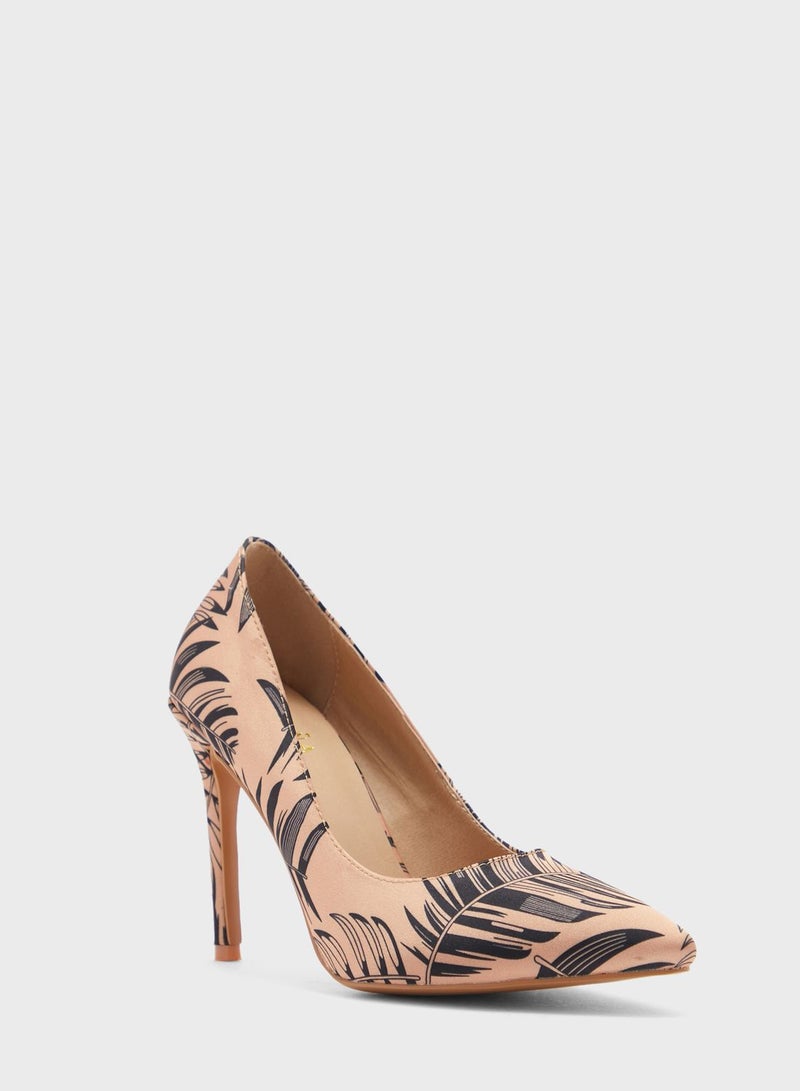 Satin Palm Print Pointed Pump